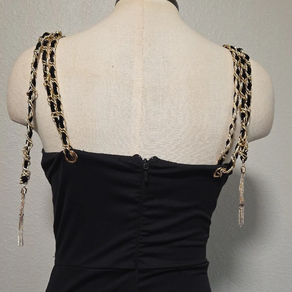 Women's Chic Black Jumpsuit with Leopard Straps